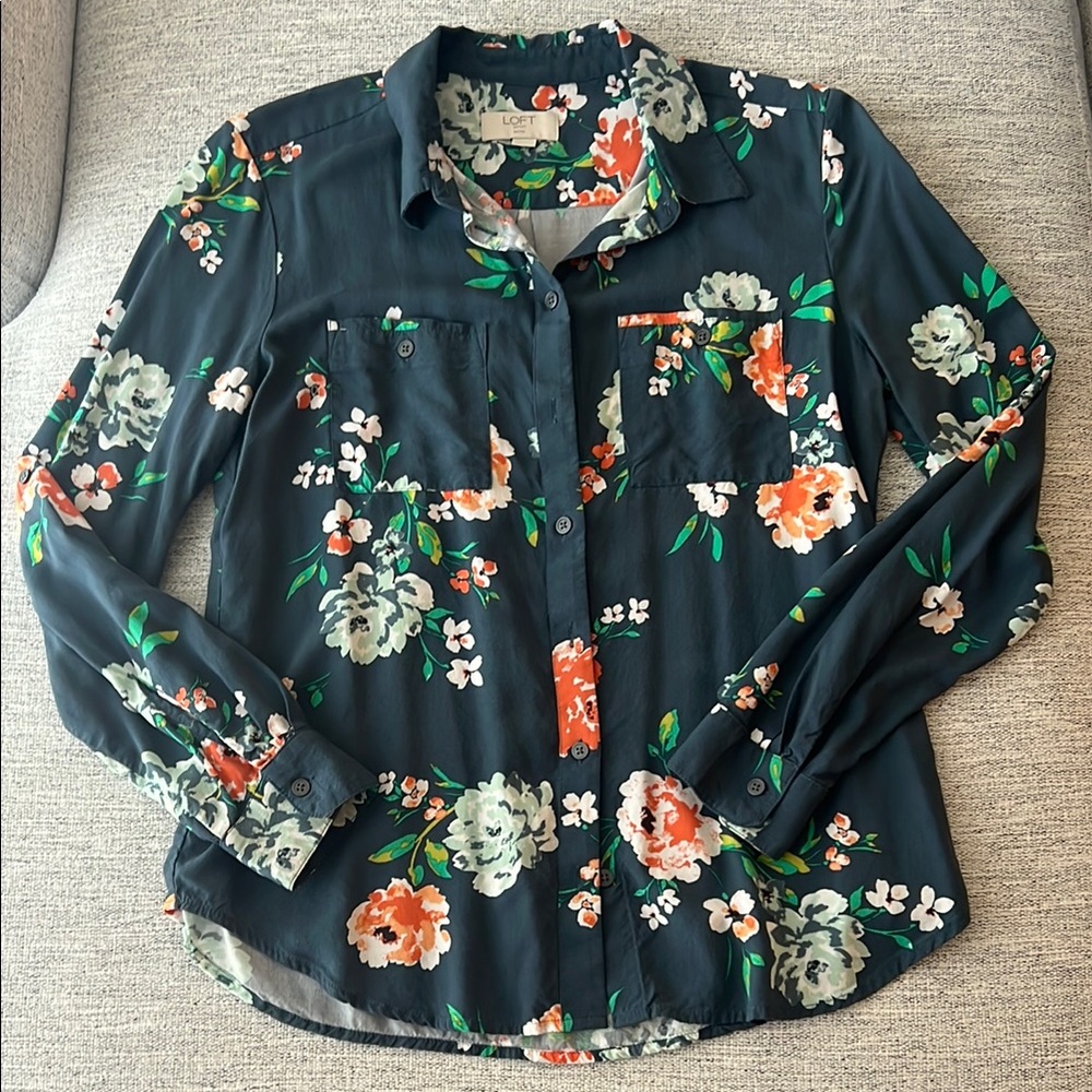 Loft Floral Women's Top - Black and Green